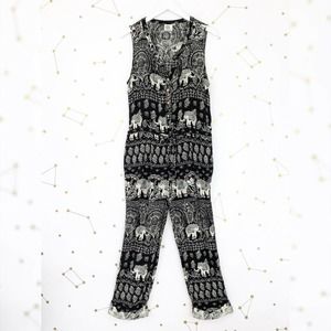Anthro • Black Elephant Print Jaipur Jumpsuit